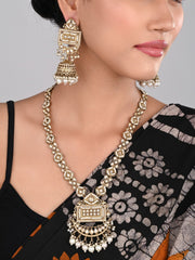 Gold plated long kundan necklace & Earring set