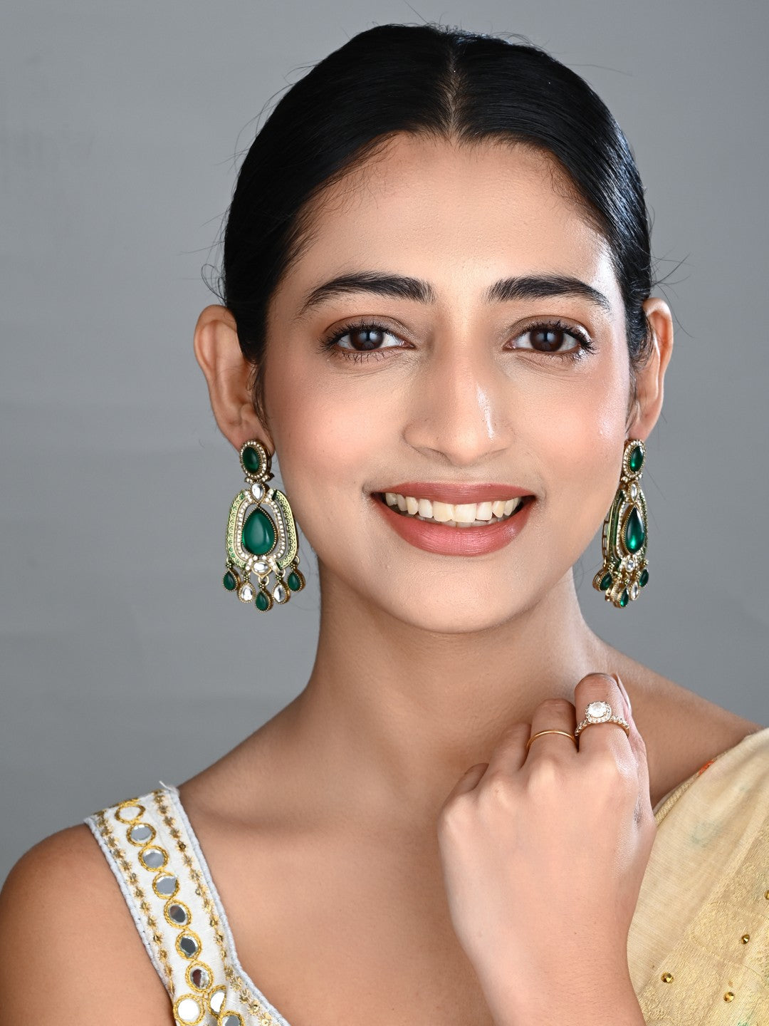 Elegant Crystal Teardrop Statement Earrings - Green