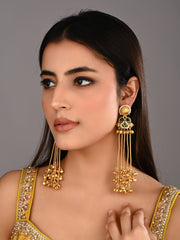 Kashmiri Long drop Ghungroo Earring - Green