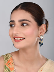 Gold plated Kundan & Pearl drop Earrings- Blue