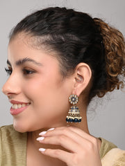 Gold plated kundan & Navy Meenakari Jhumka Earring