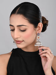 Silver plated long Jhumka - Red
