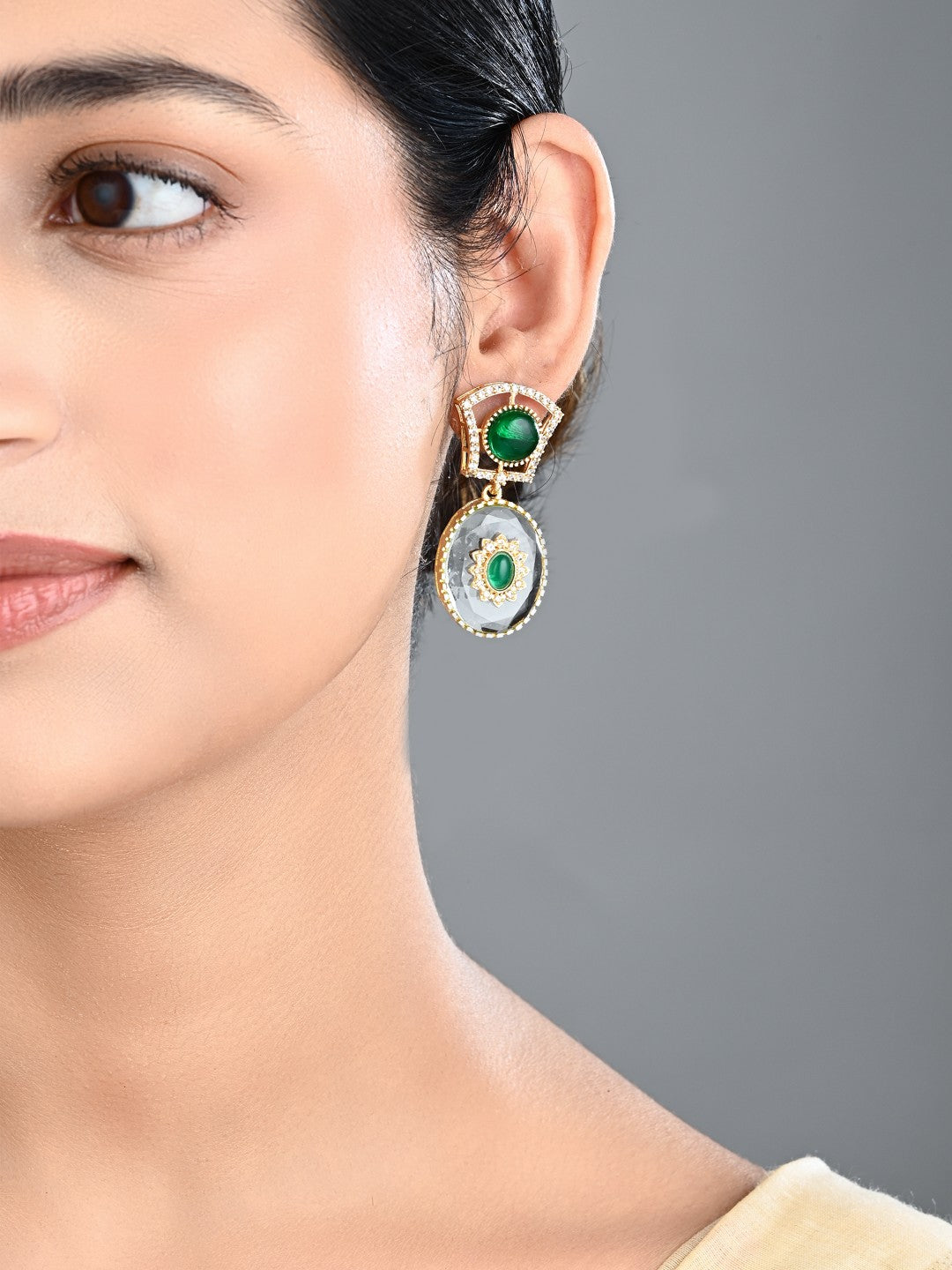Monalisa Stone & Gold-Tone transparent stone Drop Earrings - green