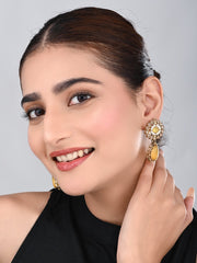 Gold plated Flower Stud with tear drop earring - Yellow