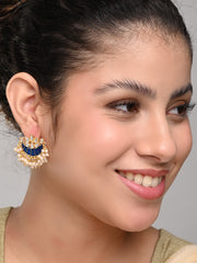 Gold-Plated Brass Half Moon Studs with Meenakari Blue