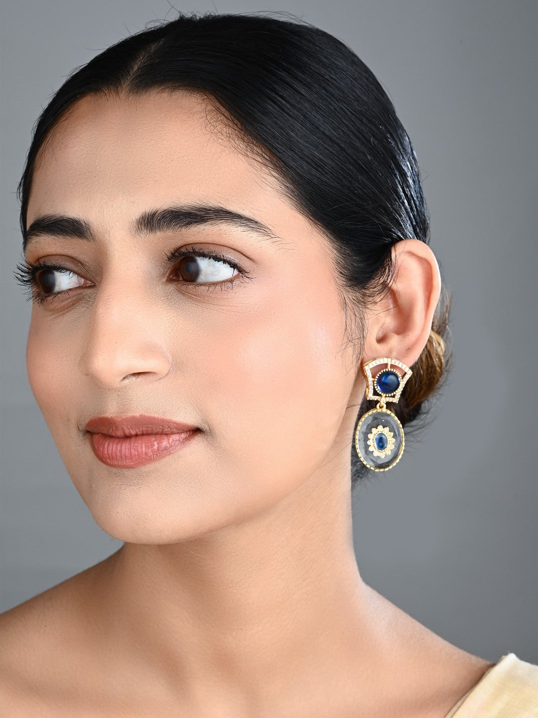 Monalisa Stone & Gold-Tone transparent stone Drop Earrings - Blue