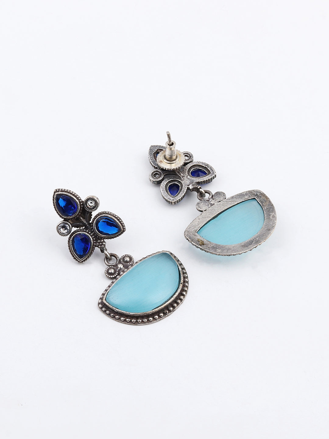Silver Oxidised finish AD stone drop earring