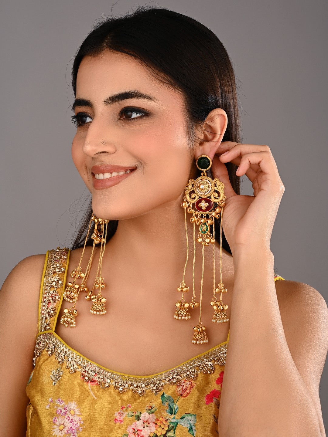 Emerald & Ruby Chandbali Chandelier Earrings