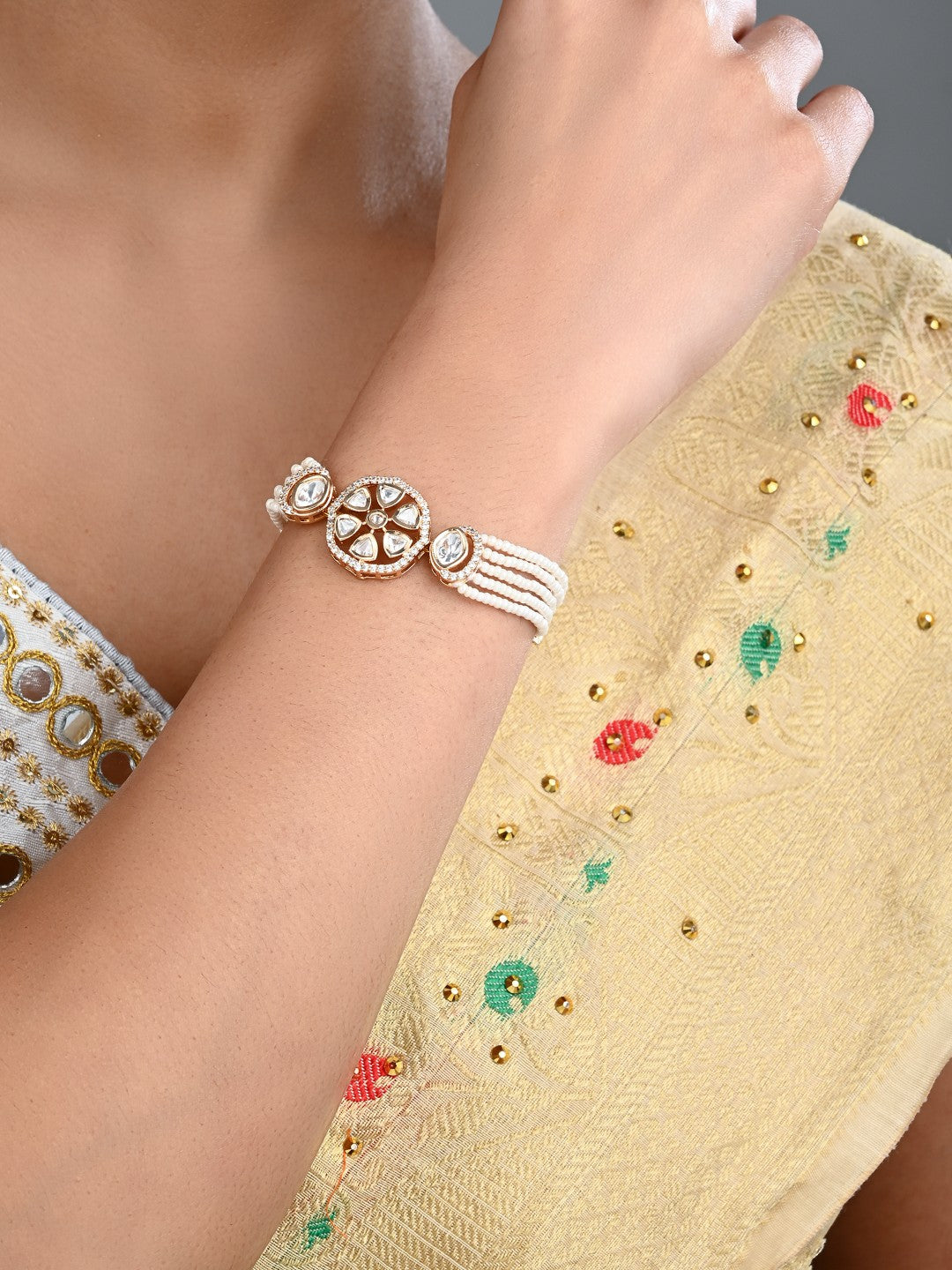 Elegant Gold-Tone Multi-Strand Crystal Bracelet