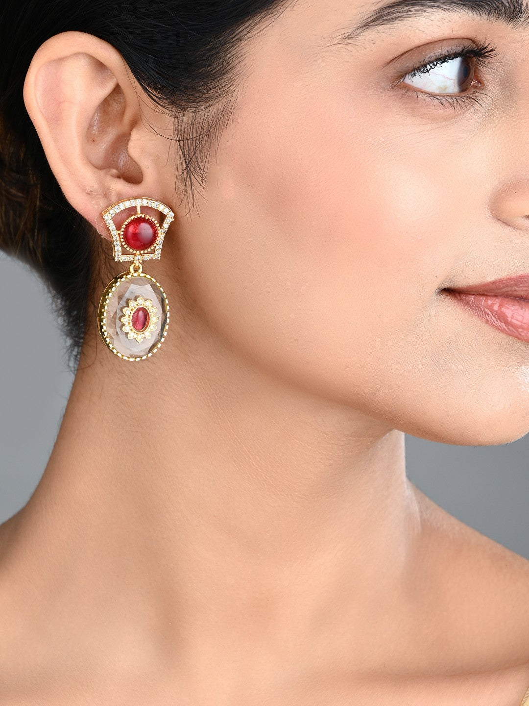 Monalisa Stone & Gold-Tone transparent stone Drop Earrings - Red
