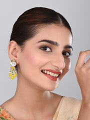 Gold plated Kundan & Pearl drop Earrings- Yellow