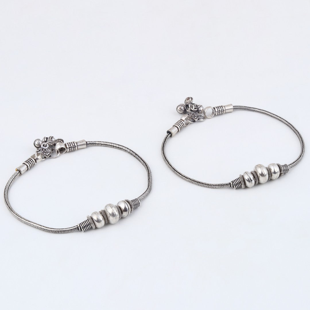 Silver Oxidised Triple Bead Brass Anklet