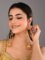 Gold Pink Meenakari Jhumka Drop Earrings