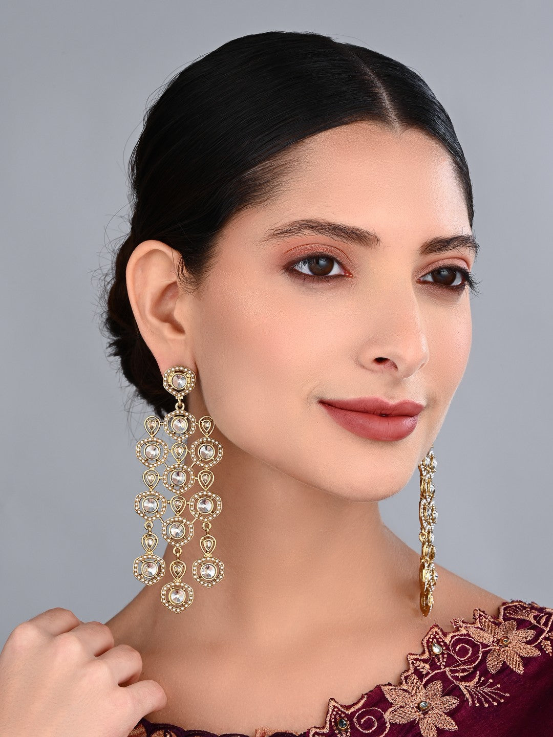 Shanaya Gold-Tone Crystal & Pearl Statement Earrings