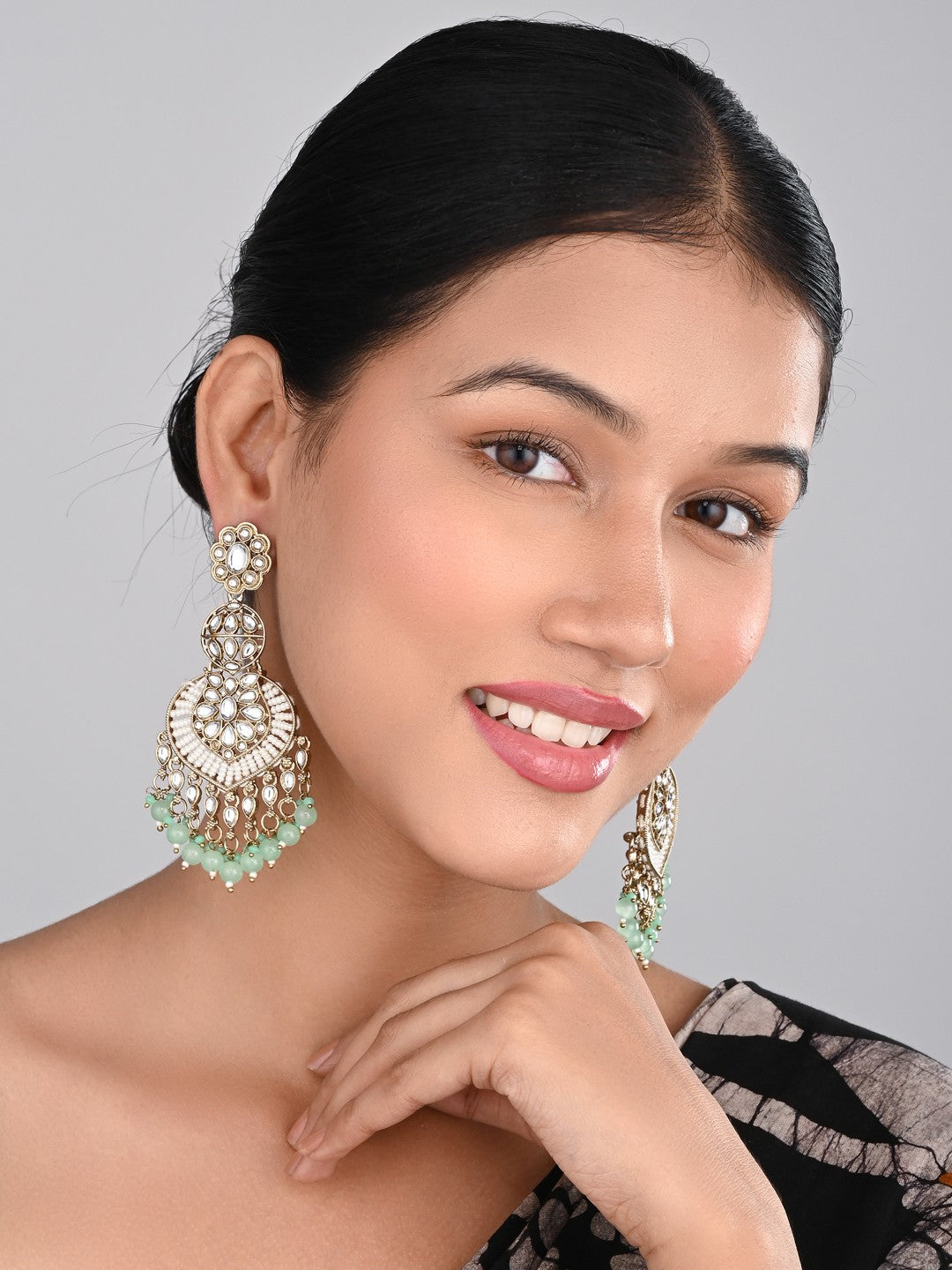 Gold plated & Meenakari Chandbali Mint