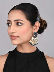 Gold-Plated Meenakari Stud Earrings with Kundan & Pearl Cluster drops - blue