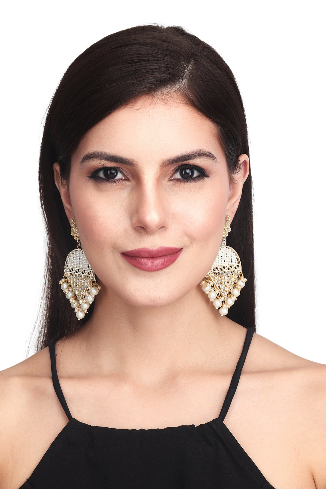 Gold plated Chandbali with pearls