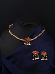 Antique Gold-Tone Pink Lotus Choker Set