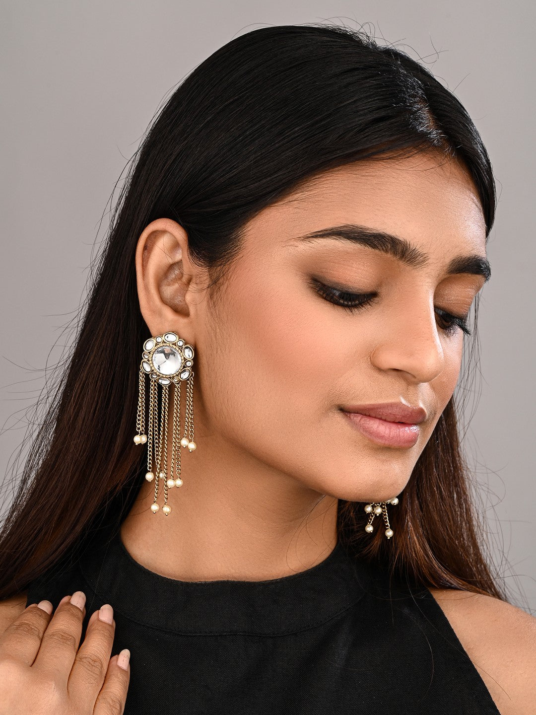 Kundan Tassel Drop Earrings - Gold
