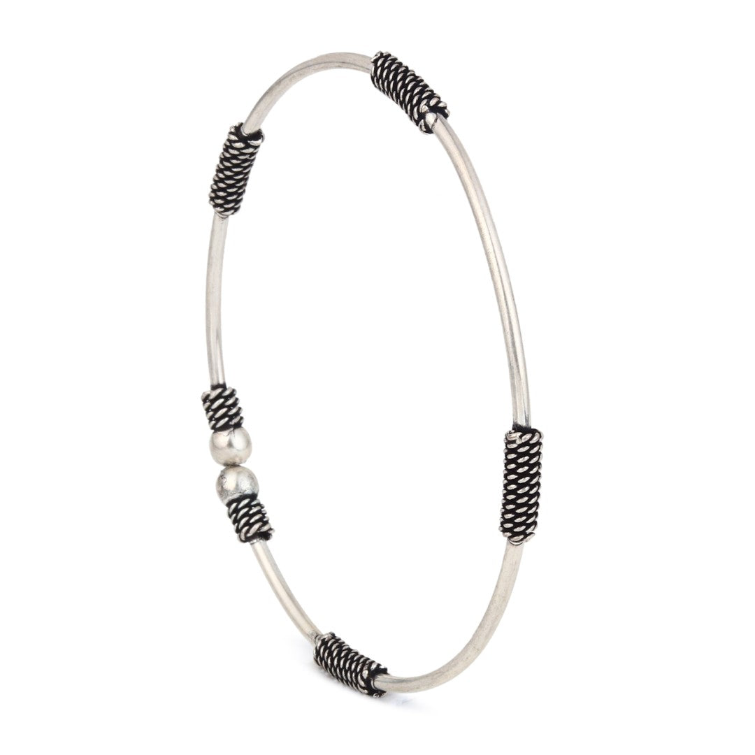 Silver Oxidised Textured Bead Brass Anklet