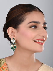 Gold plated Kundan & Pearl drop Earrings- Green
