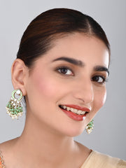 Gold-Plated Meenakari Stud Earrings with Kundan & Pearl Cluster drops - Sage green