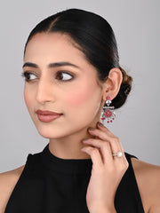 Silver plated bird drop earring - red
