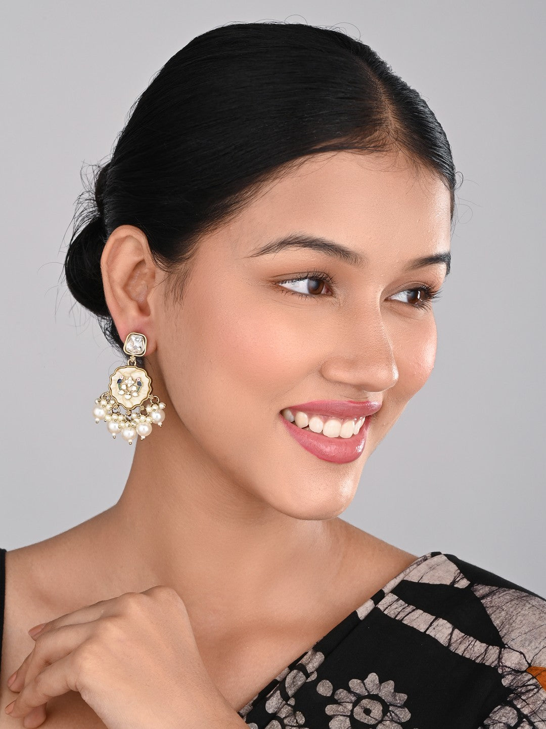 Contemporary kundan, MOP & Meenakari Drop Earring