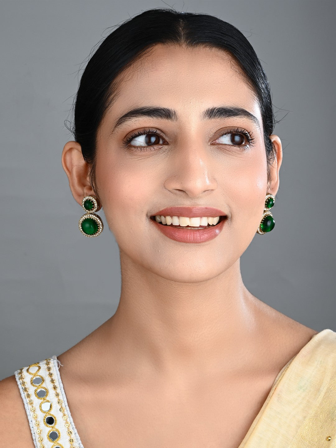 Crystal Halo Drop Earrings - Green