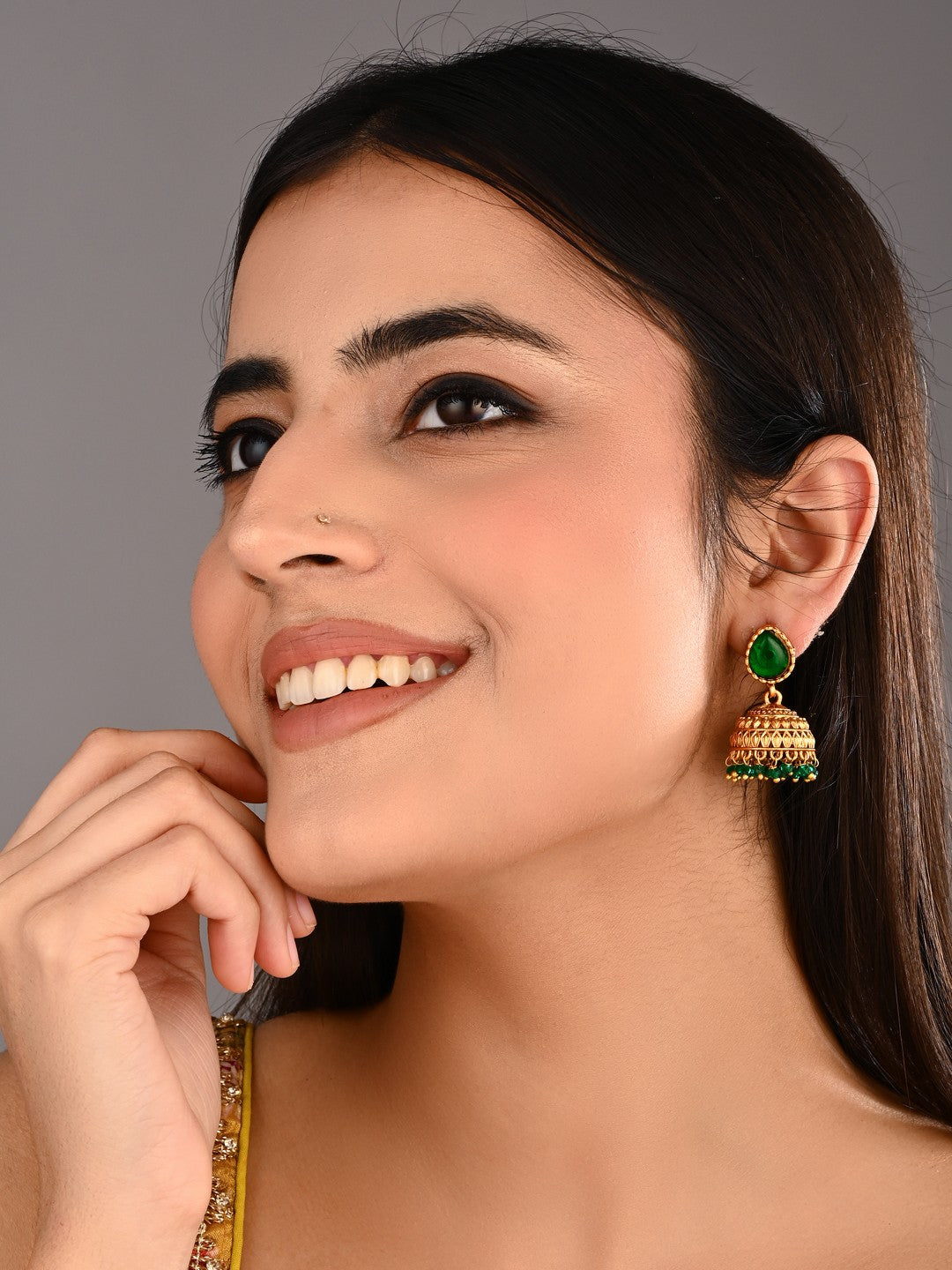 Teardrop Shaped Gold plated Jhumkas Earrings