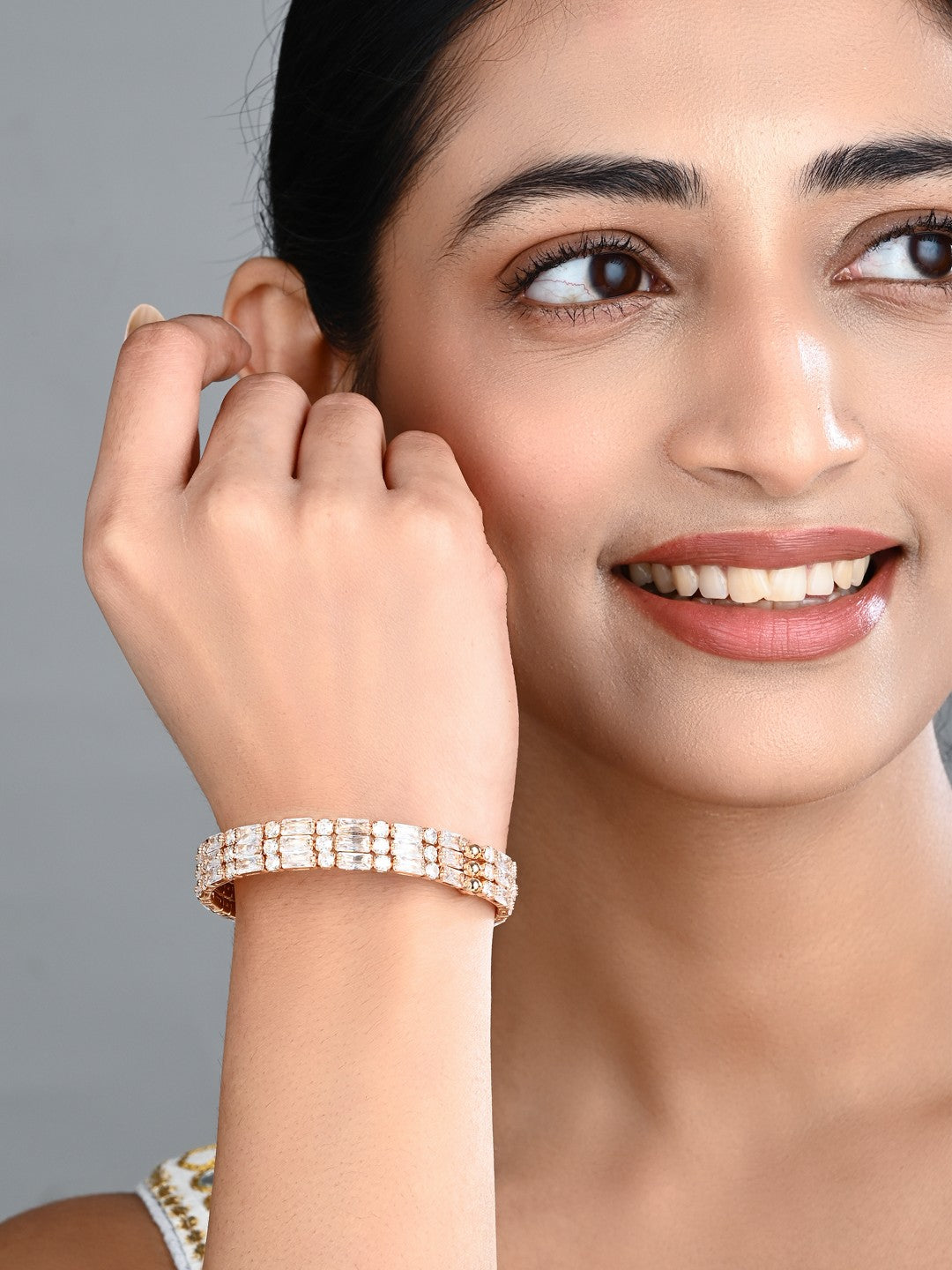 Elegant Gold-Tone CZ Tennis Bangle Bracelet