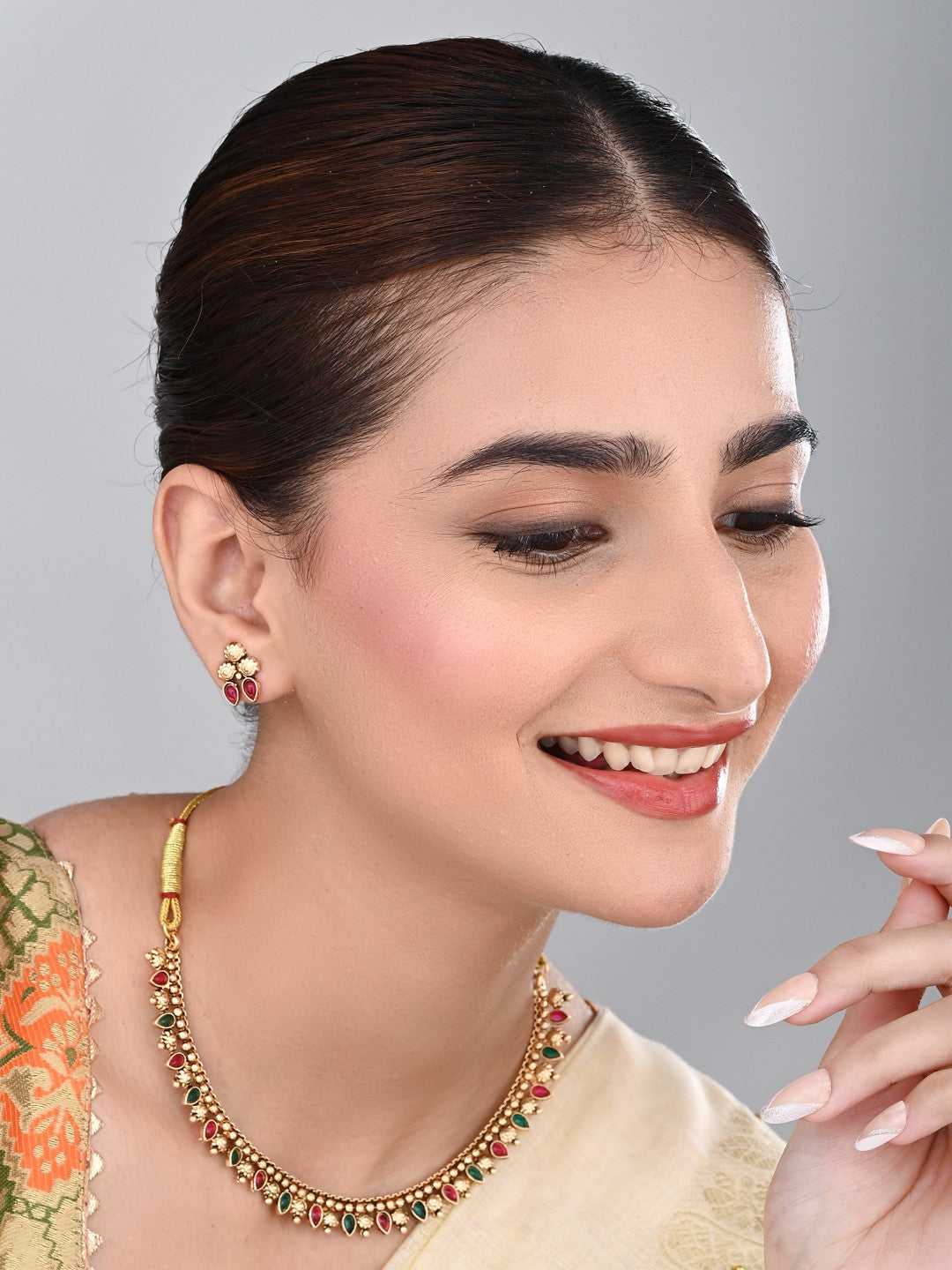 Gold Plated Multi coloured stone Necklace set