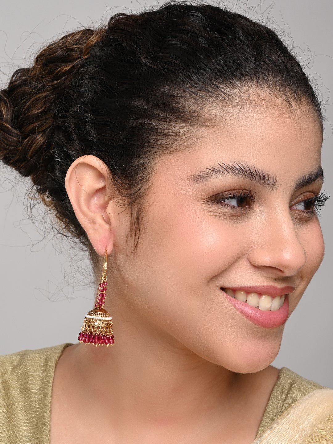 Ethnic hoops with Jhumka drop Red