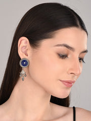Hand-Painted Circular drop earrings Blue