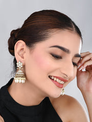 Gold plated Kundan & Meenakari Jhumka Earrings - White