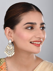 Gold-Plated Meenakari Chandbali Earrings with Kundan & Pearl Drops - White