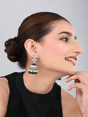Gold plated Kundan & Meenakari Jhumka Earrings - Blue