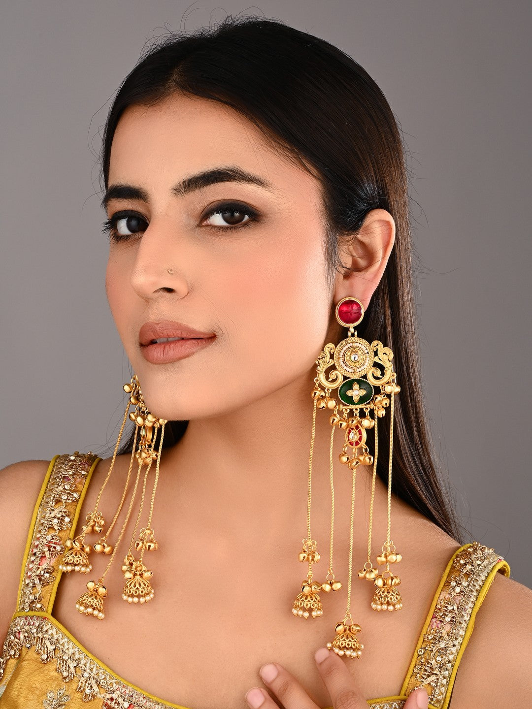 Ruby & Emerald Chandbali Chandelier Earrings