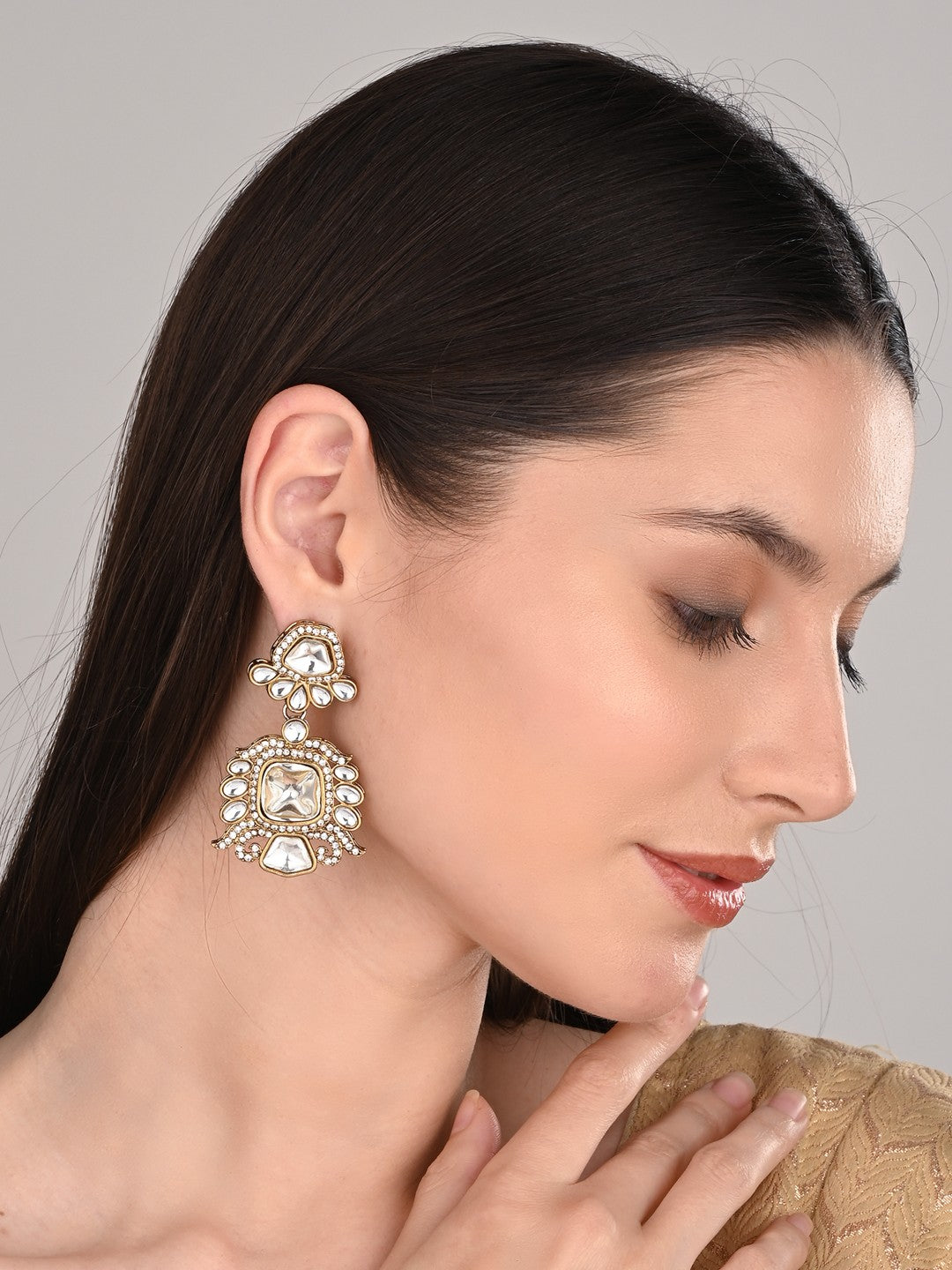 Gold plated kundan Drop Earrings Gold