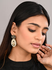 MOP Meenakari Floral Drop Earrings - Black