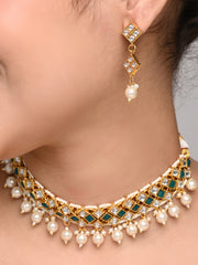 Elegant Green & White Kundan Necklace Set