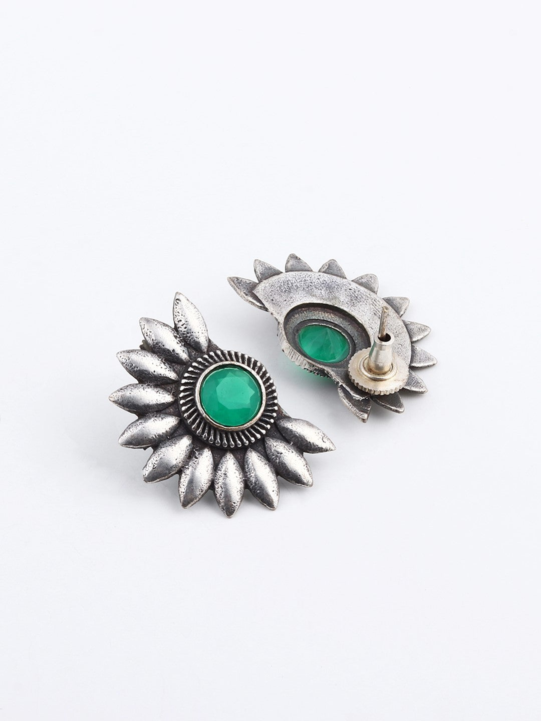 Silver Oxydised Flower Stud Earring