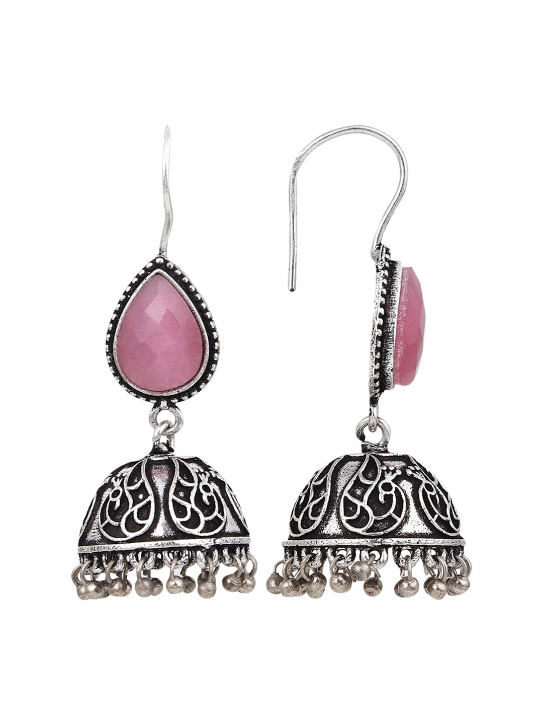 Silver Oxydised Jhumka with Stone