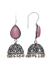 Silver Oxydised Jhumka with Stone