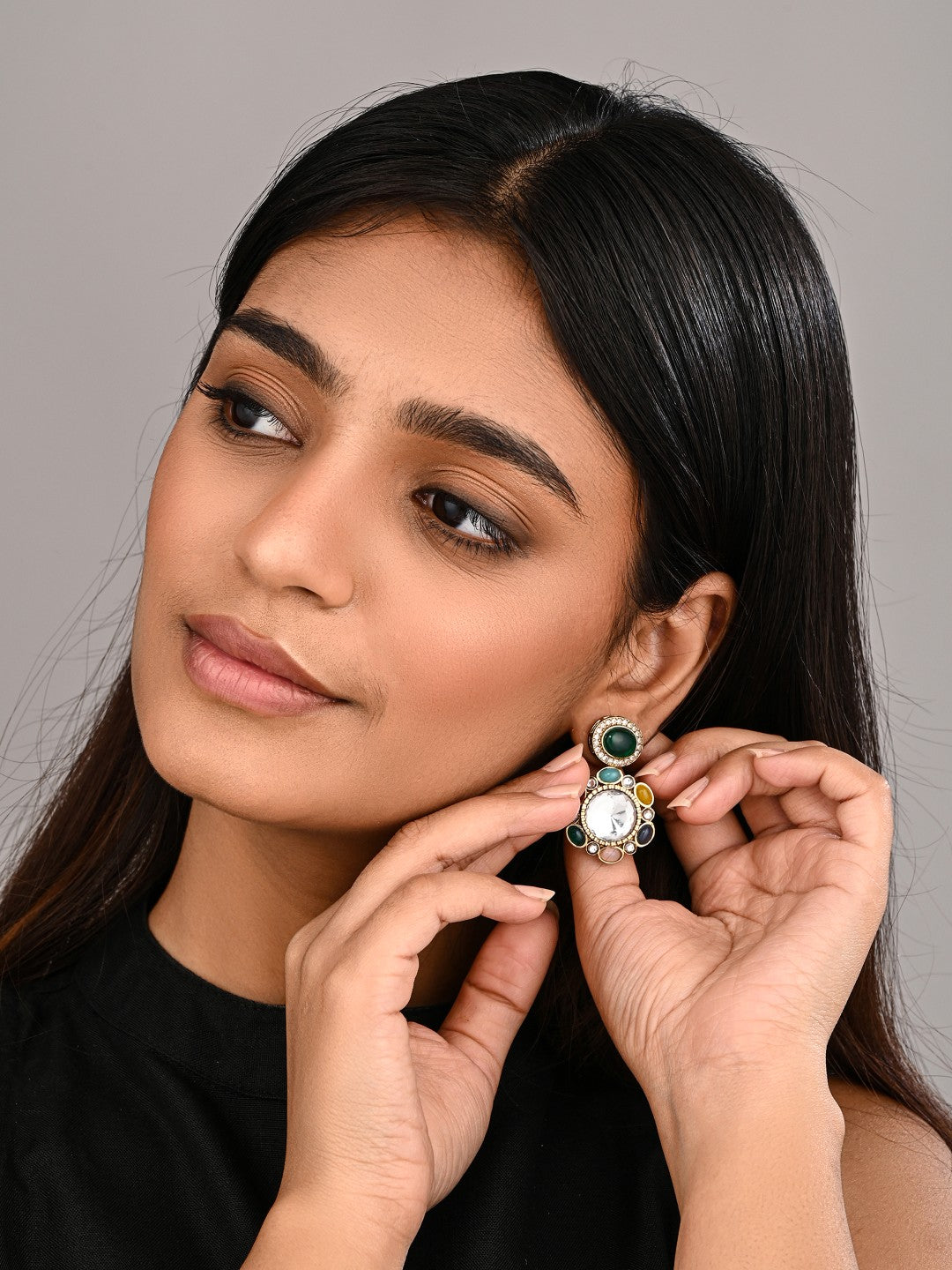Statement earrings featuring a bold circular design with a vintage finish Multi