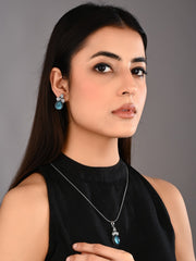 Silver Oxidised finish Blue AD pendant Set