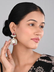 Gold plated kundan Drop Earrings red