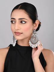 Oxidised Silver Meenakari Peacock Earrings