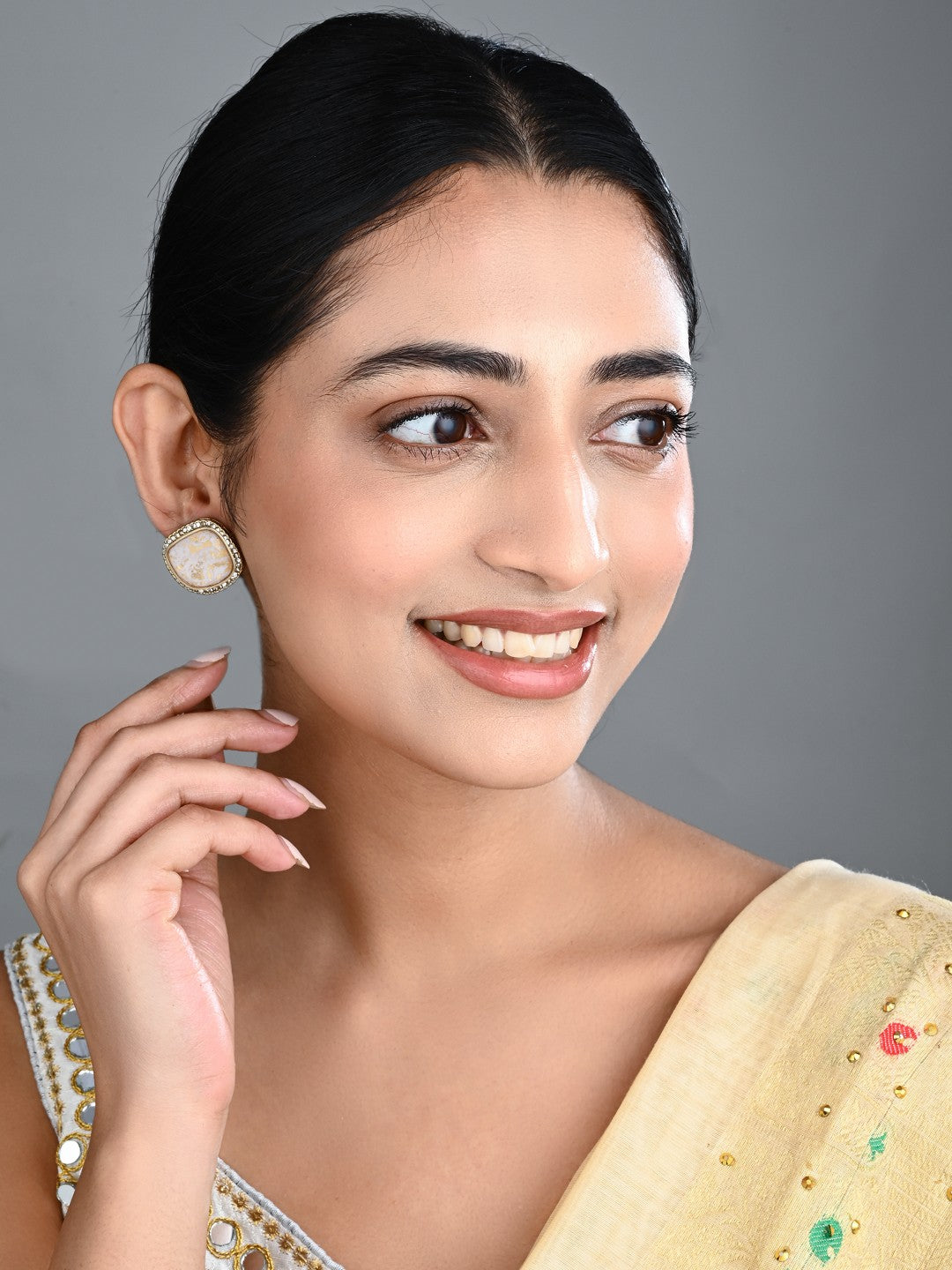 Heritage-Inspired Stone Stud Earrings - White