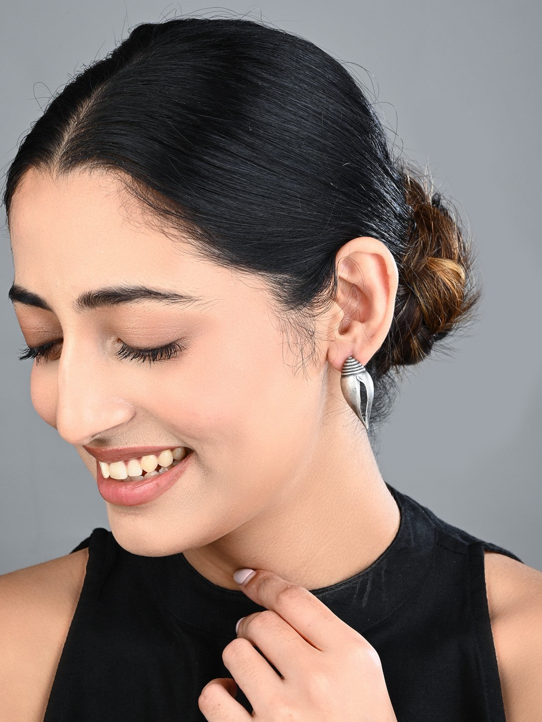 Silver-Tone Shell Stud Earrings